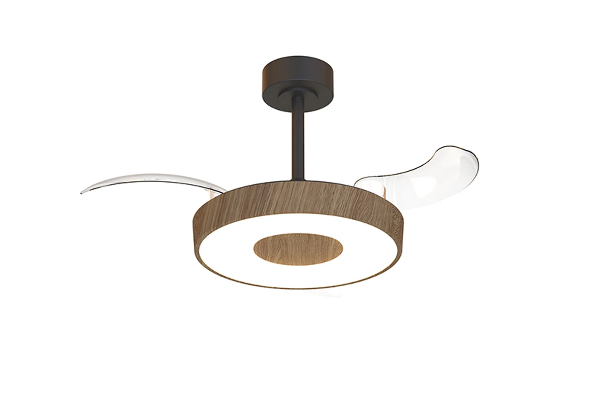 M9639  Coin Fan Mini Smart 40cm 36W LED Dimmable Ceiling With Built-In 25W DC Fan, 3000-5000K Remote, APP, Alexa & Google Voice Control, 5710lm, Walnut/Black